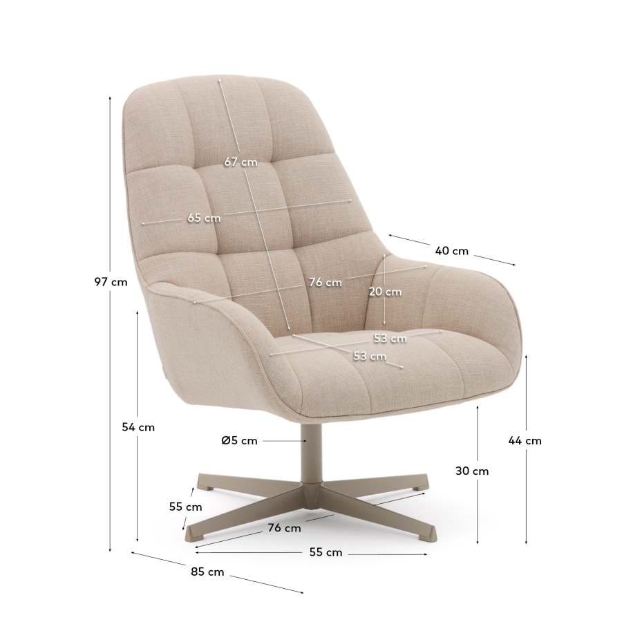 Jaspe beige swivel armchair with grey-finished metal, FSC 100%