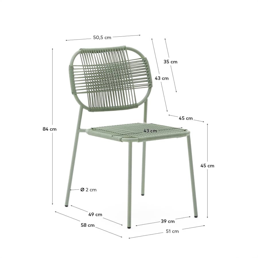 Talaier stackable outdoor chair made from synthetic cord and galvanised turquoise steel