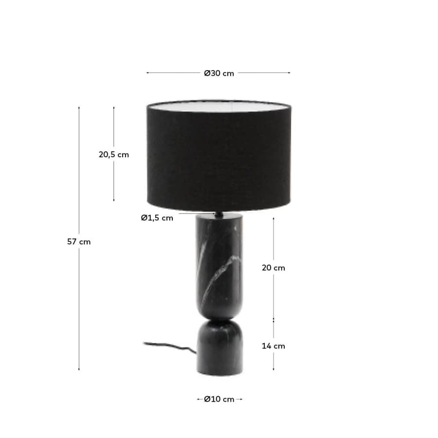 Vex table lamp in black marble with a black linen shade
