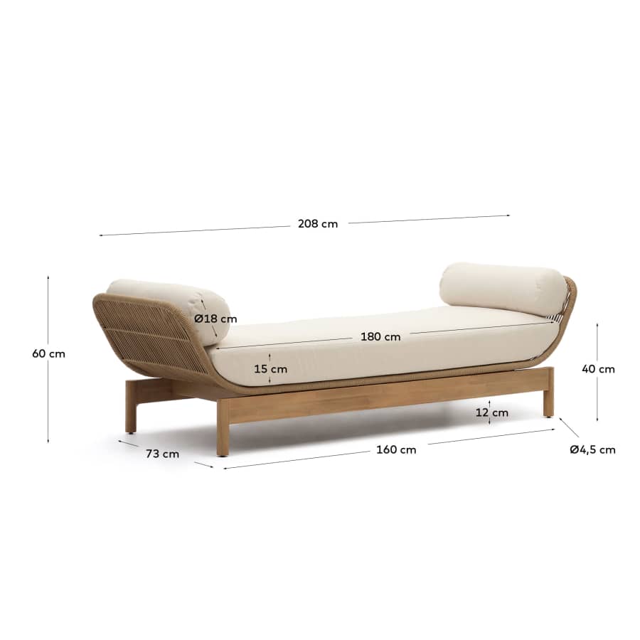 Catalina sun lounger, in beige cord and solid FSC acacia wood