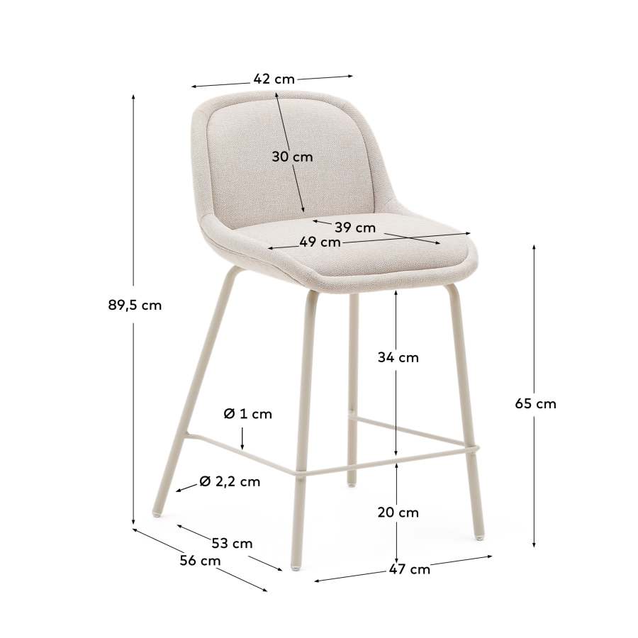 Aimin stool in beige chenille fabric with steel legs in a beige paint finish 65 cm FSC Mix Credit