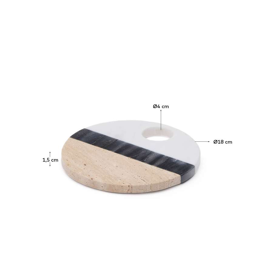 Tagliere da portata rotonda Nivol in marmo bianco e nero e travertino