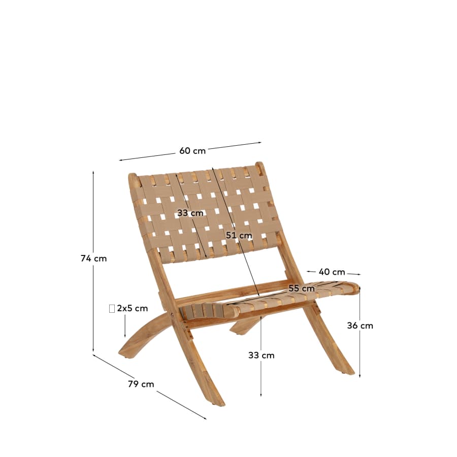 Poltrona pieghevole Chabeli in legno di acacia e corda beige FSC 100%