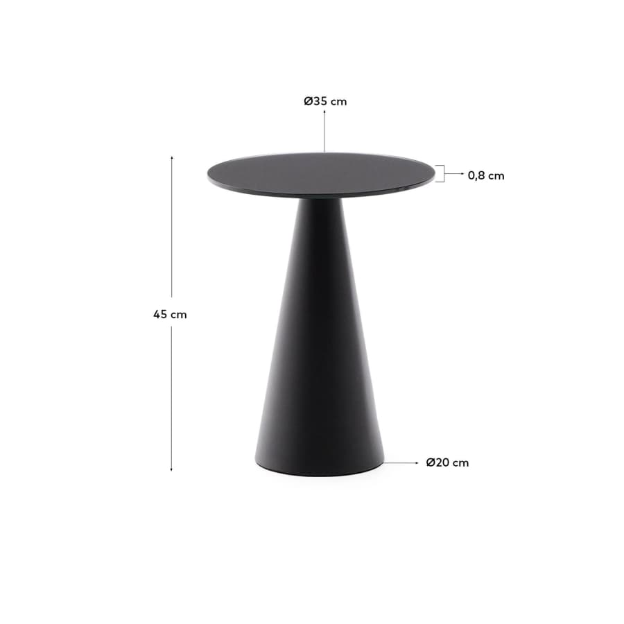 Wilshire side table with frosted tempered glass and steel with matt black painted finish Ø35cm