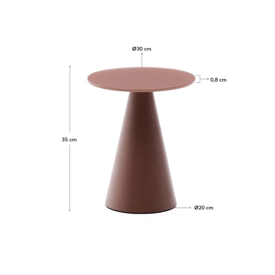 Wilshire  side table with frosted tempered glass and matt terracotta painted steel finish Ø30cm