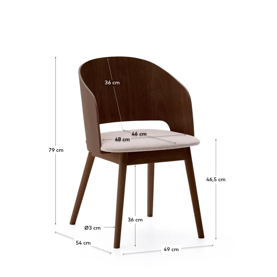 Senoa chair made of ash veneer and solid rubber wood with a wenge finish and beige chenille