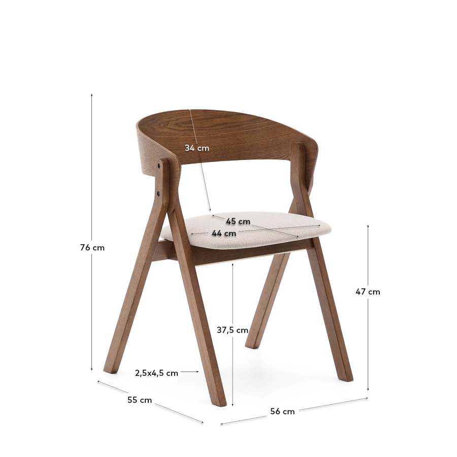 Godia chair in ash veneer with a wenge finish and beige chenille