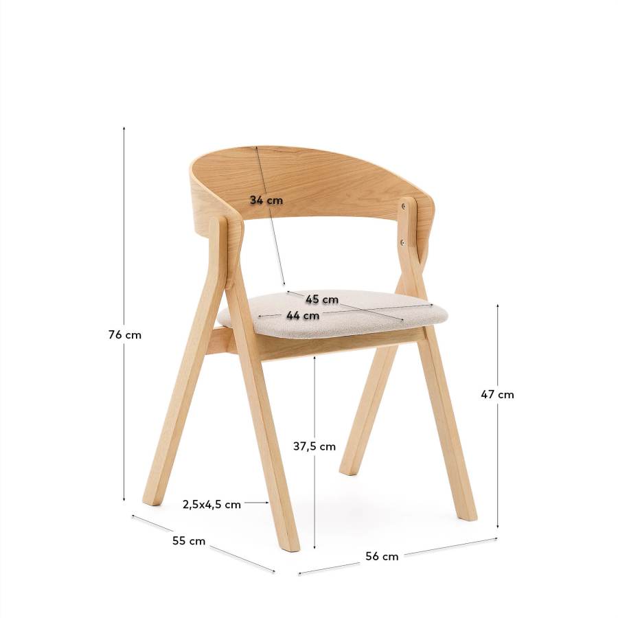 Godia chair in ash veneer with a natural finish and beige chenille