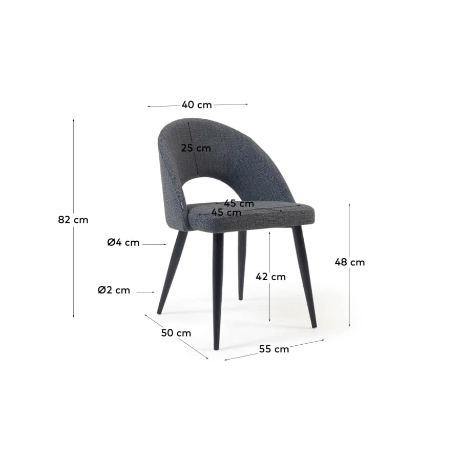 Dark grey Mael chair with steel legs with black finish FSC 100%