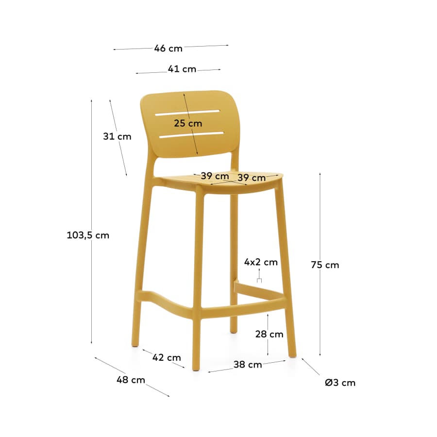 Tabouret d'extérieur Morella en plastique moutarde hauteur 75 cm