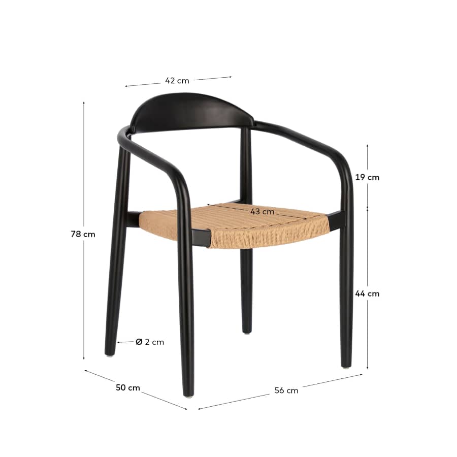 Nina stackable chair solid acacia wood with black finish and beige paper rope seat FSC100%