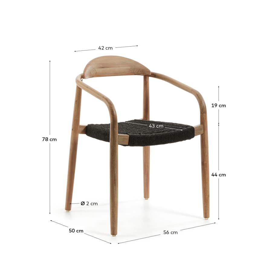 Nina stapelbarer Stuhl aus massivem Akazienholz und Seil in Schwarz FSC 100%