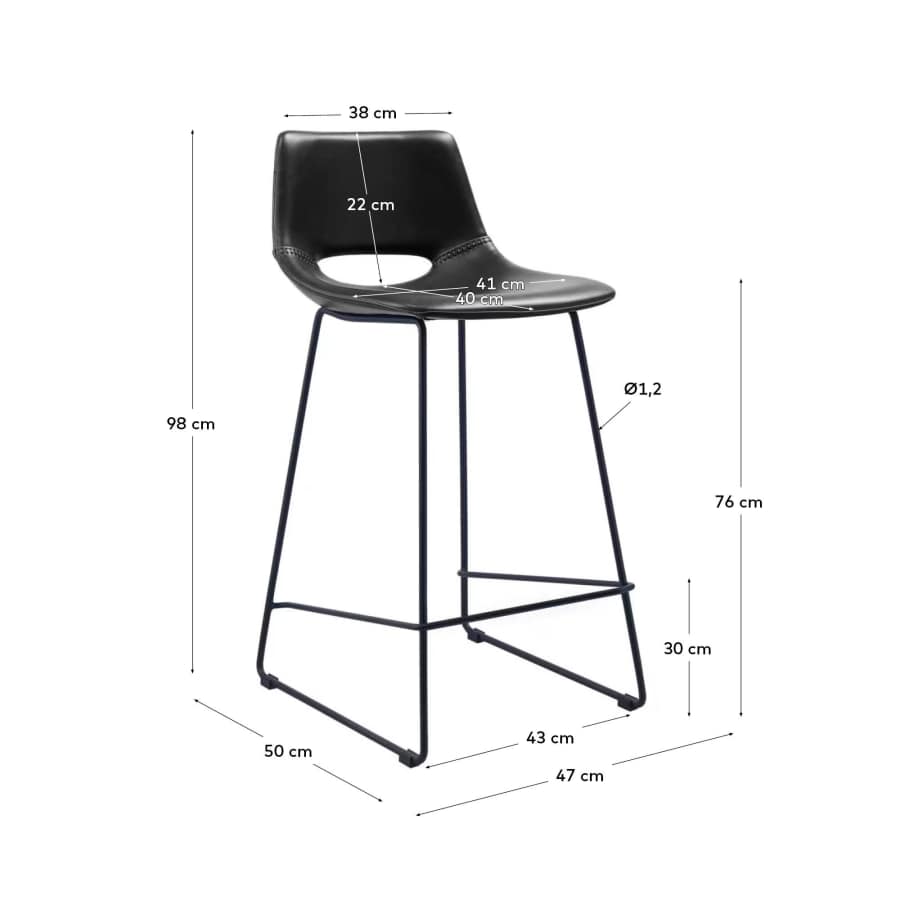 Black synthetic leather Zahara barstool height 76 cm