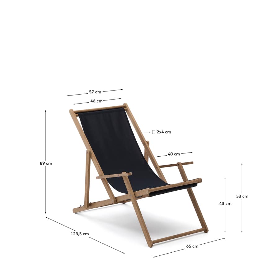 Vilara black outdoor folding deck chair made of FSC 100% solid acacia wood