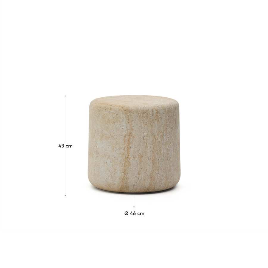 Drasi cement side table with travertine-effect finish Ø46cm