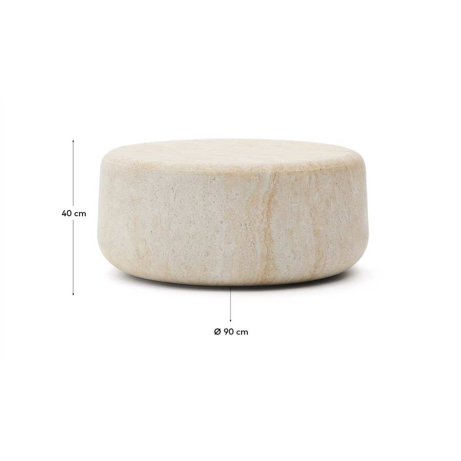 Τραπέζι σαλονιού Drasi από τσιμέντο με φινίρισμα από εφέ τραβερτίνης Ø90 εκ.