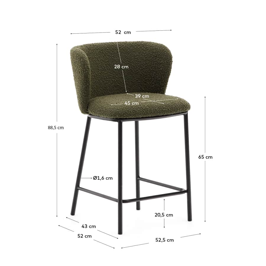 Tabouret Ciselia en tissu effet bouclette vert et acier noir hauteur 65 cm FSC Mix Credit