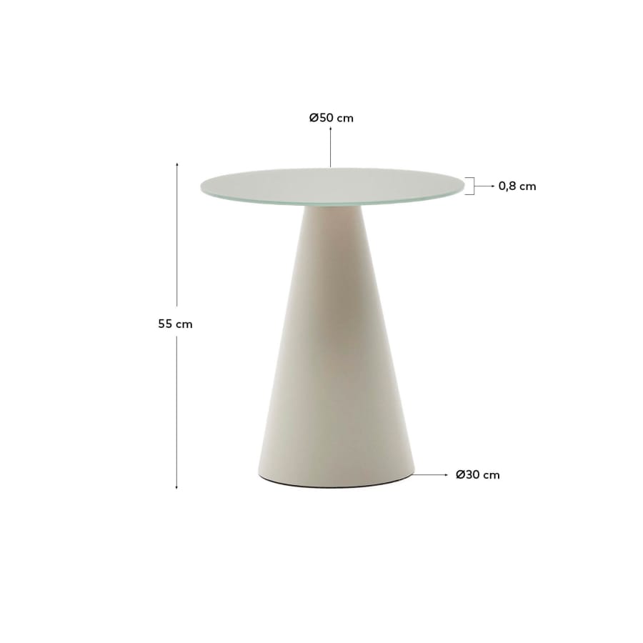 Wilshire bijzettafel van gehard glas en metaal met een matgrijze afwerking, Ø 50 cm