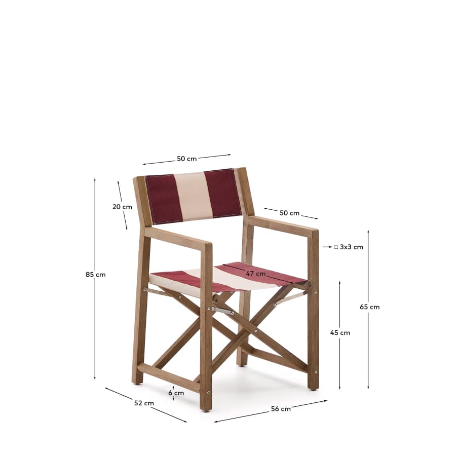 Vilara burgundy and beige striped outdoor folding chair made of FSC 100% solid acacia wood