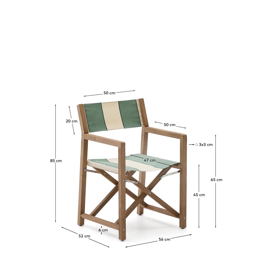 Vilara green and beige striped outdoor folding chair made of FSC 100% solid acacia wood