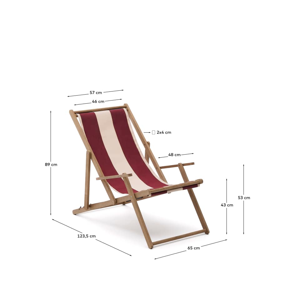 Vilara burgundy and beige striped outdoor folding deck chair made of FSC 100% solid acacia wood