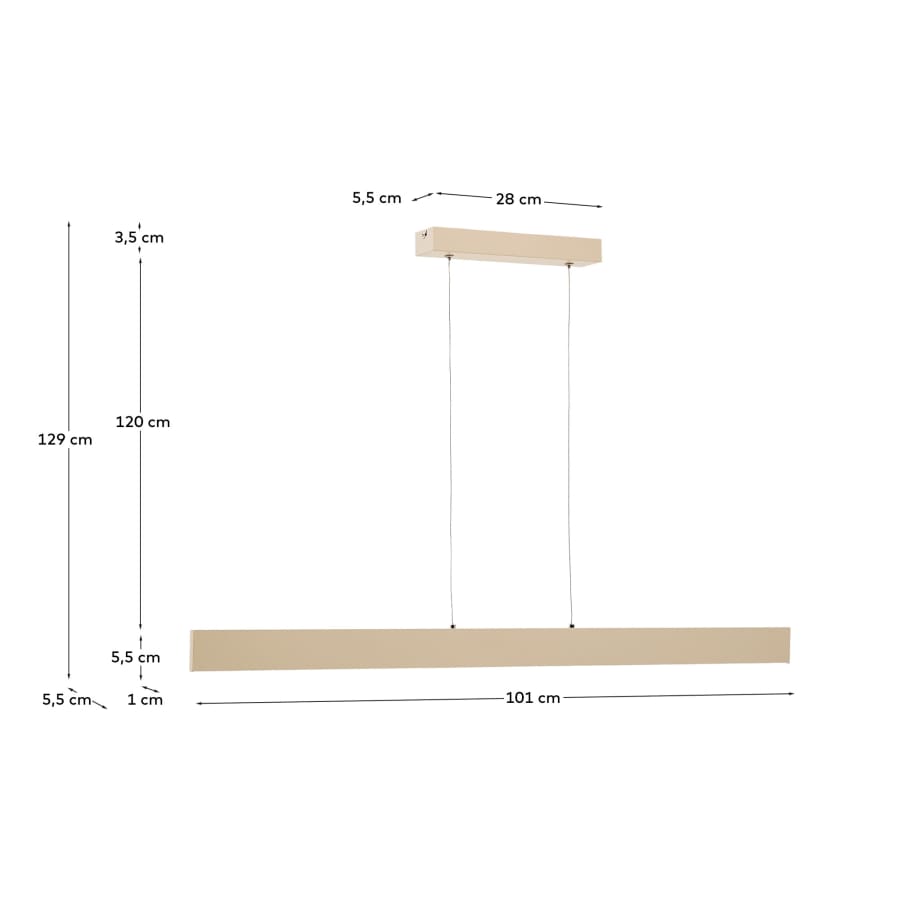 Boadella plafondlamp van aluminium met beige gelakte afwerking