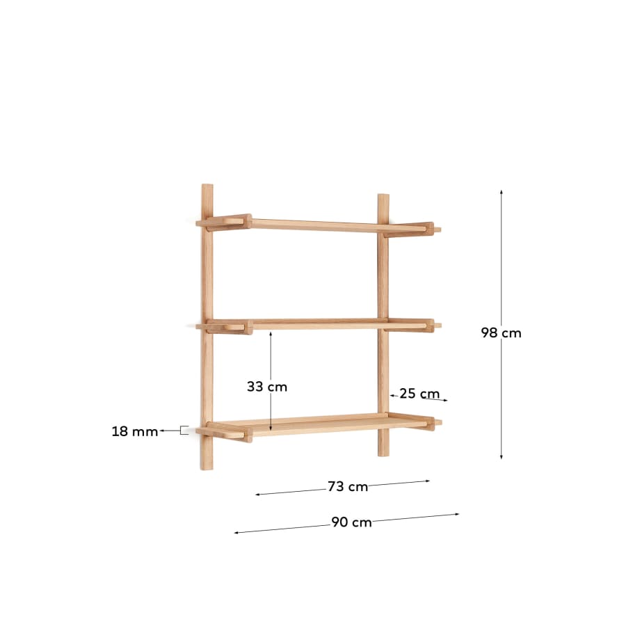 Sitra modular shelf, 3 solid oak wood shelves in a natural finish, 90 cm, FSC Mix Credit