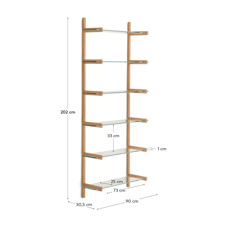 Sitra scaffalatura modulare 6 ripiani in vetro e rovere massiccio 90 cm FSC Mix Credit