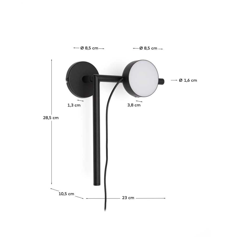 Applique murale Orey en métal noir avec spot multipositions – Adaptateur UK