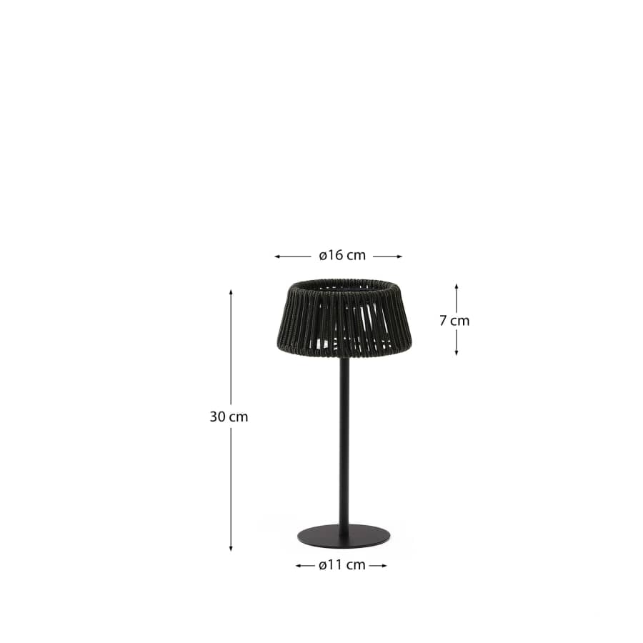 Aldet outdoor solar table lamp in black and green mottled rope cord with black metal stand