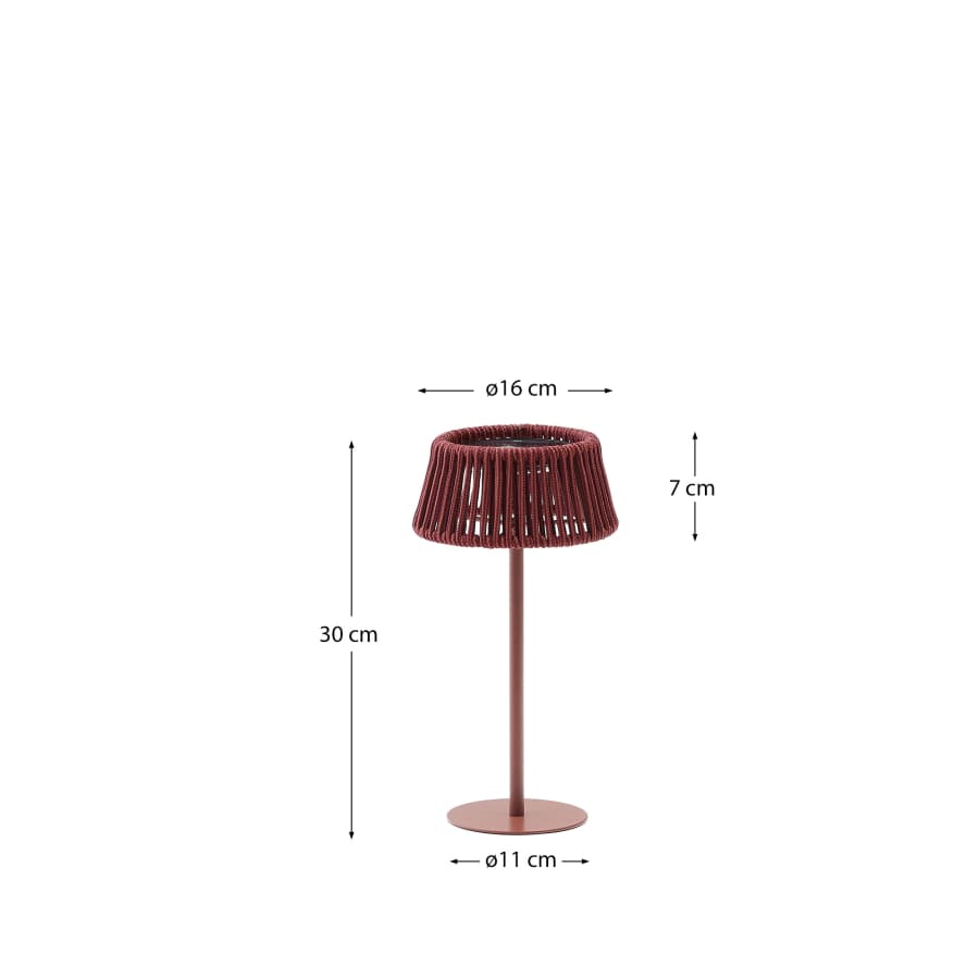 Aldet outdoor solar table lamp in terracotta mottled rope cord with terracotta metal stand