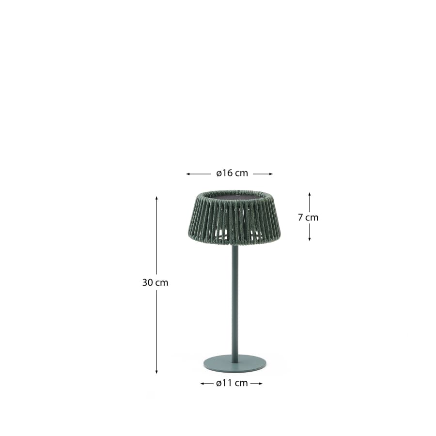 Aldet outdoor solar table lamp in turquoise rope cord