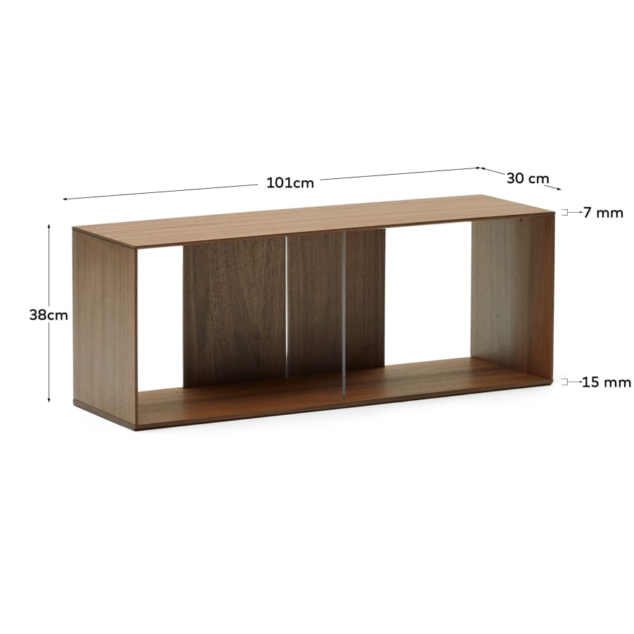 Litto set of 2 modular shelving units in walnut wood veneer, 101 x 76 cm