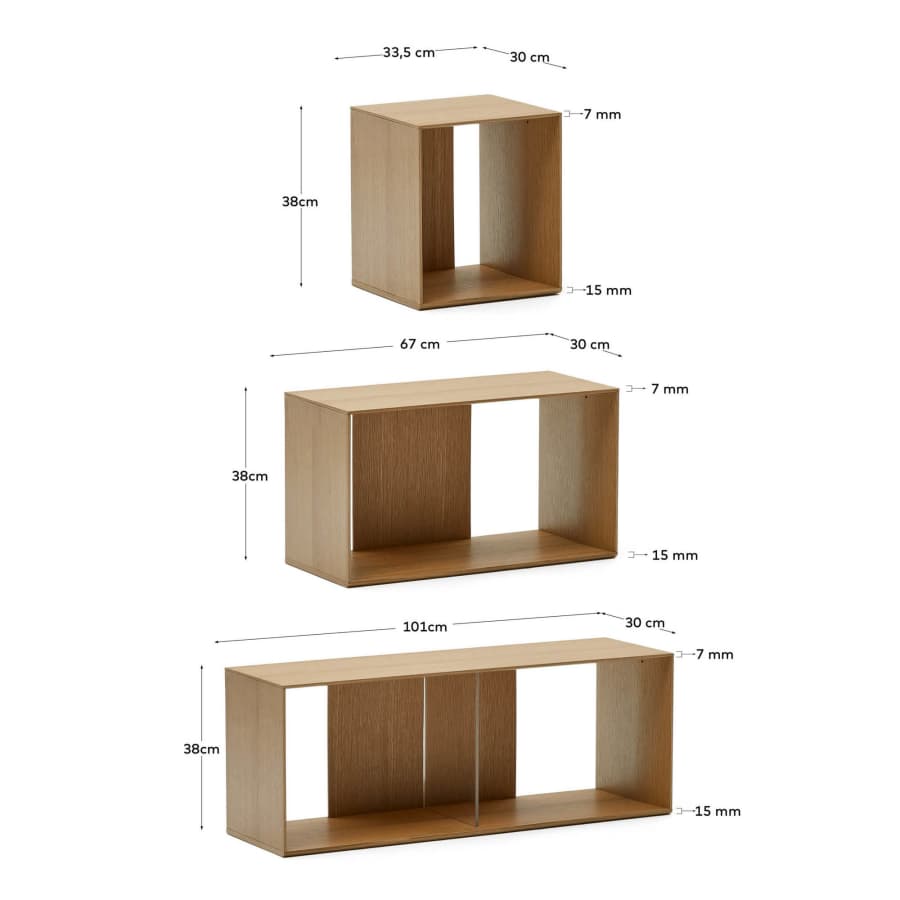 Litto set of 6 modular shelving units in oak wood veneer, 101 x 152 cm