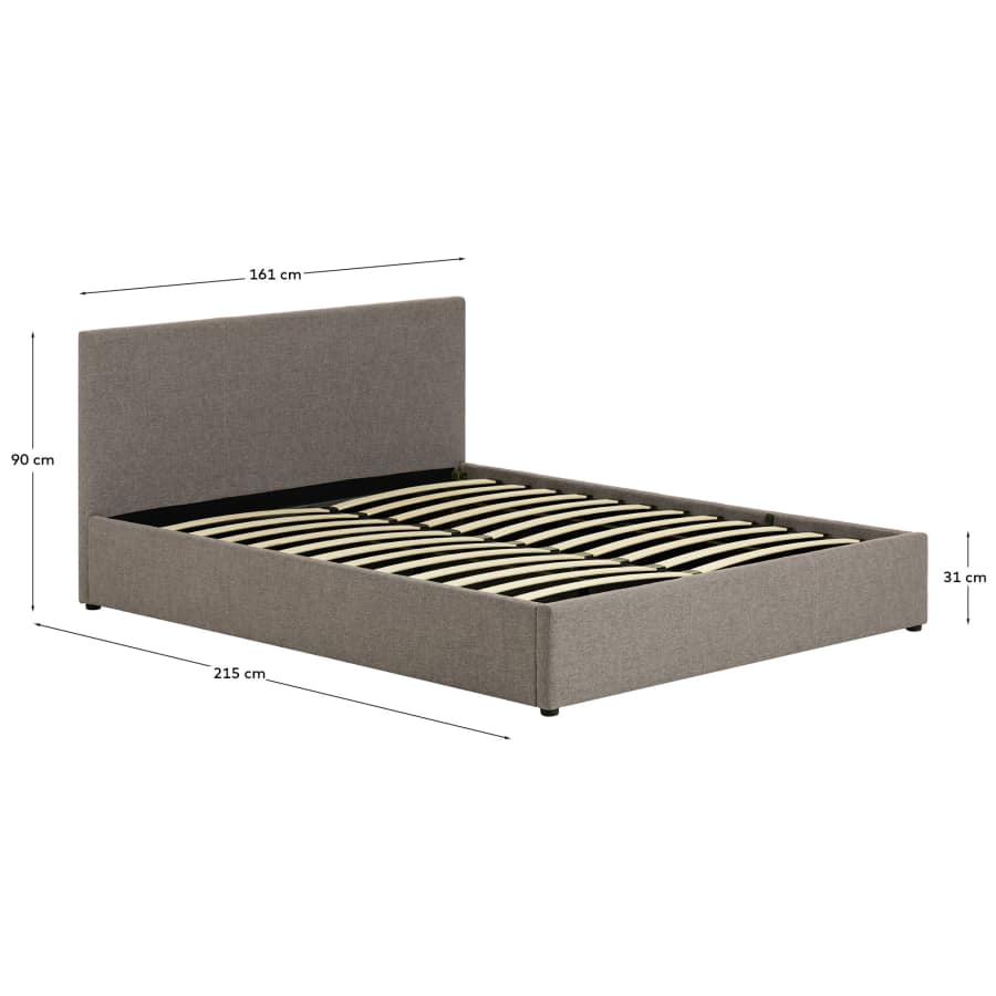 Nahiri grey lift-up storage bed for a 150 x 200 cm mattress