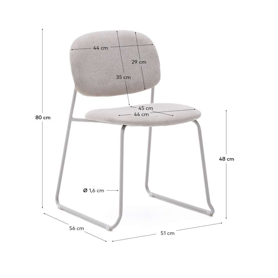 Sedia impilabile Meli in ciniglia beige e gambe in metallo beige FSC Mix Credit