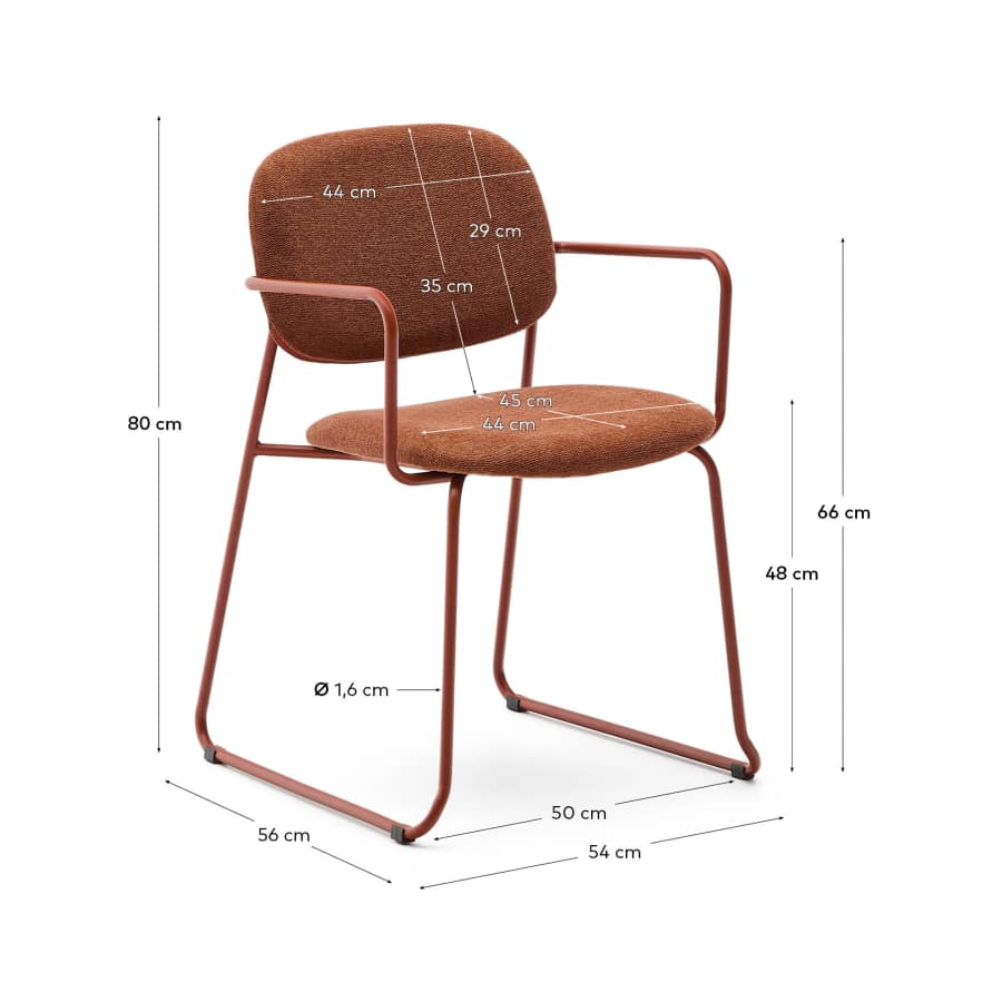 Chaise Meli en chenille terracota et structure métallique terracota FSC Mix Credit