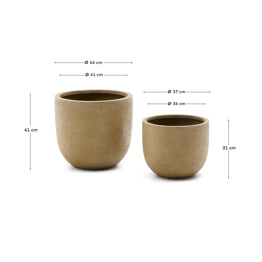 Selvi set of 2 planters with light brown stone effect Ø 37cm