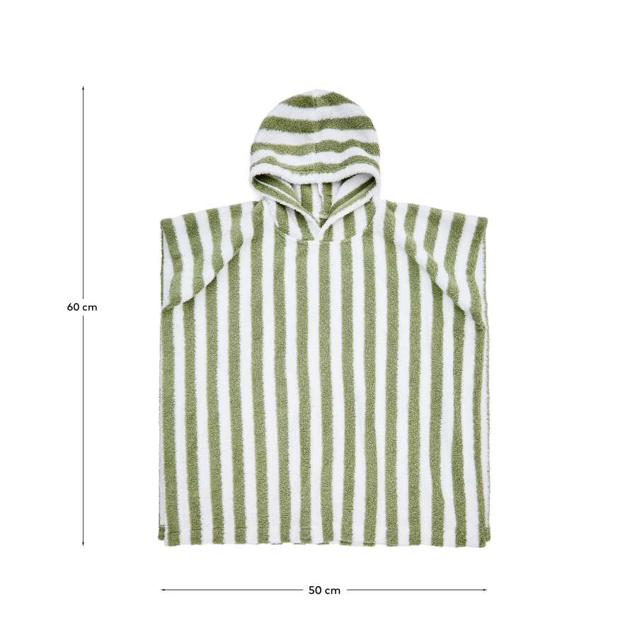 Nuni badponcho van katoen met witte en groene strepen maat 2/3 jaar