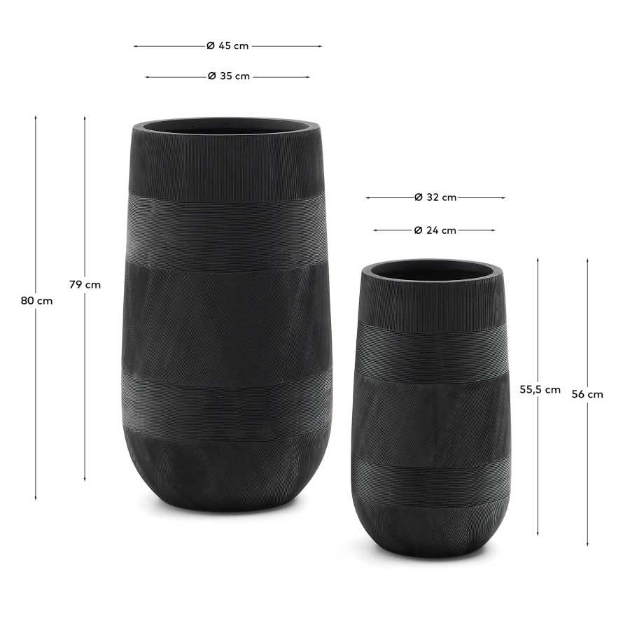 Set of 2 Tival black cement-effect planters Ø 45 cm / Ø 32 cm