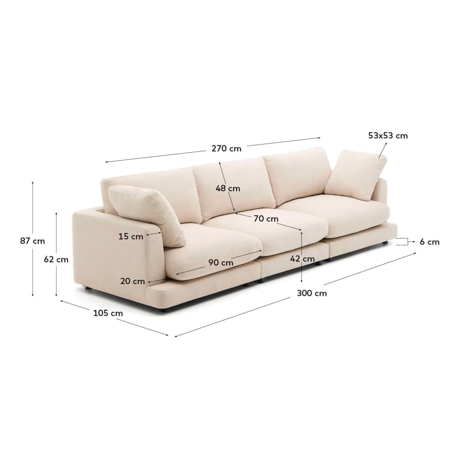 Gala 4-seater beige chenille sofa FSC Mix Credit 300cm