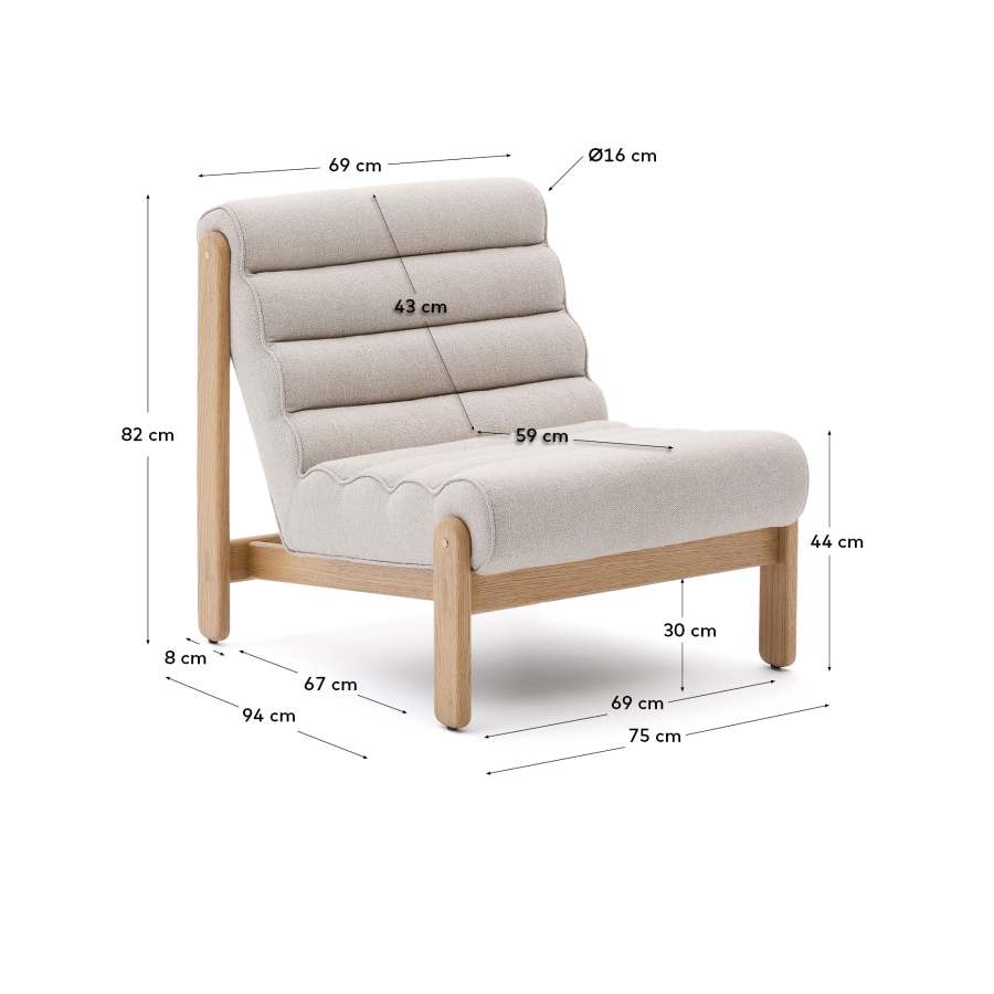 Magira beige armchair in solid oak wood with natural finish