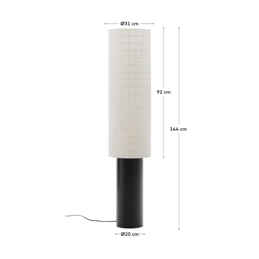 Dulan black metal floor lamp with cotton shade and UK adaptor