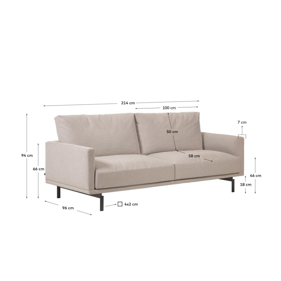 Galene 3 seater sofa in beige, 214 cm FSC Mix Credit