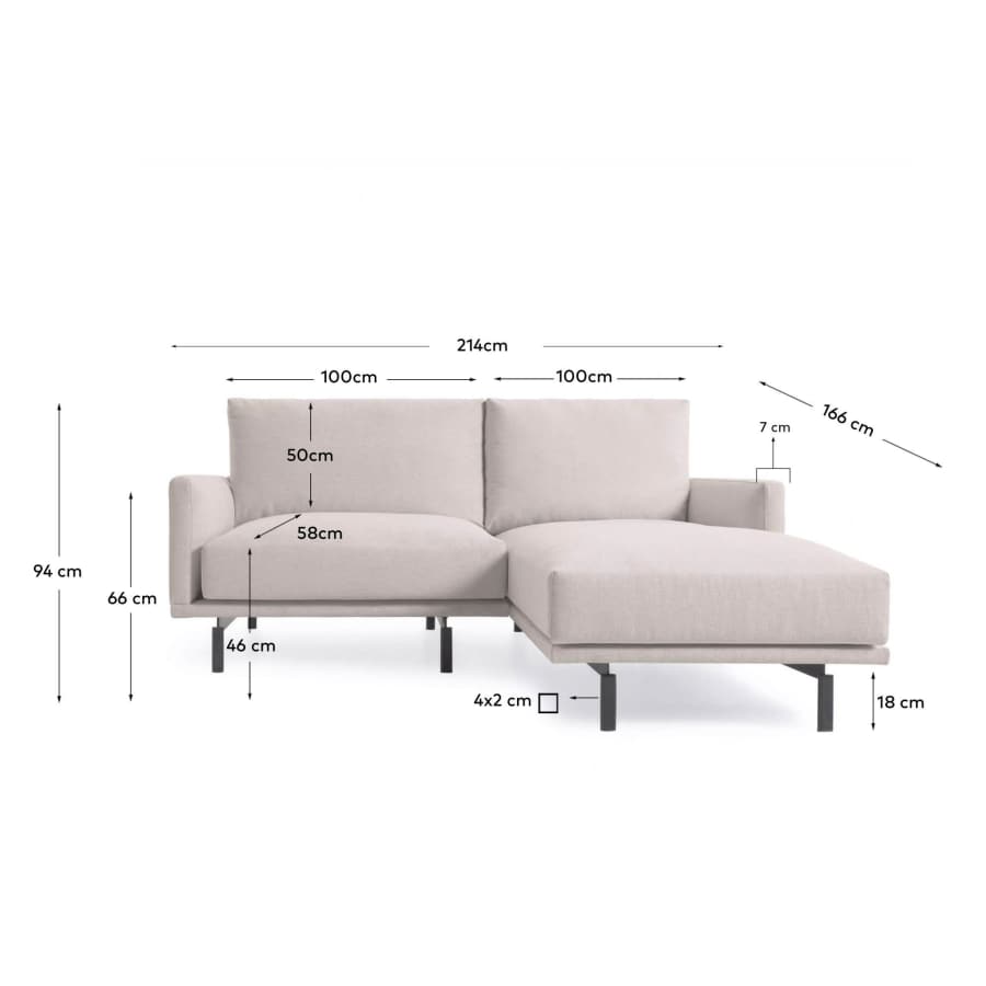 Galene 3 seater sofa with right-hand chaise longue in beige, 214 cm FSC Mix Credit