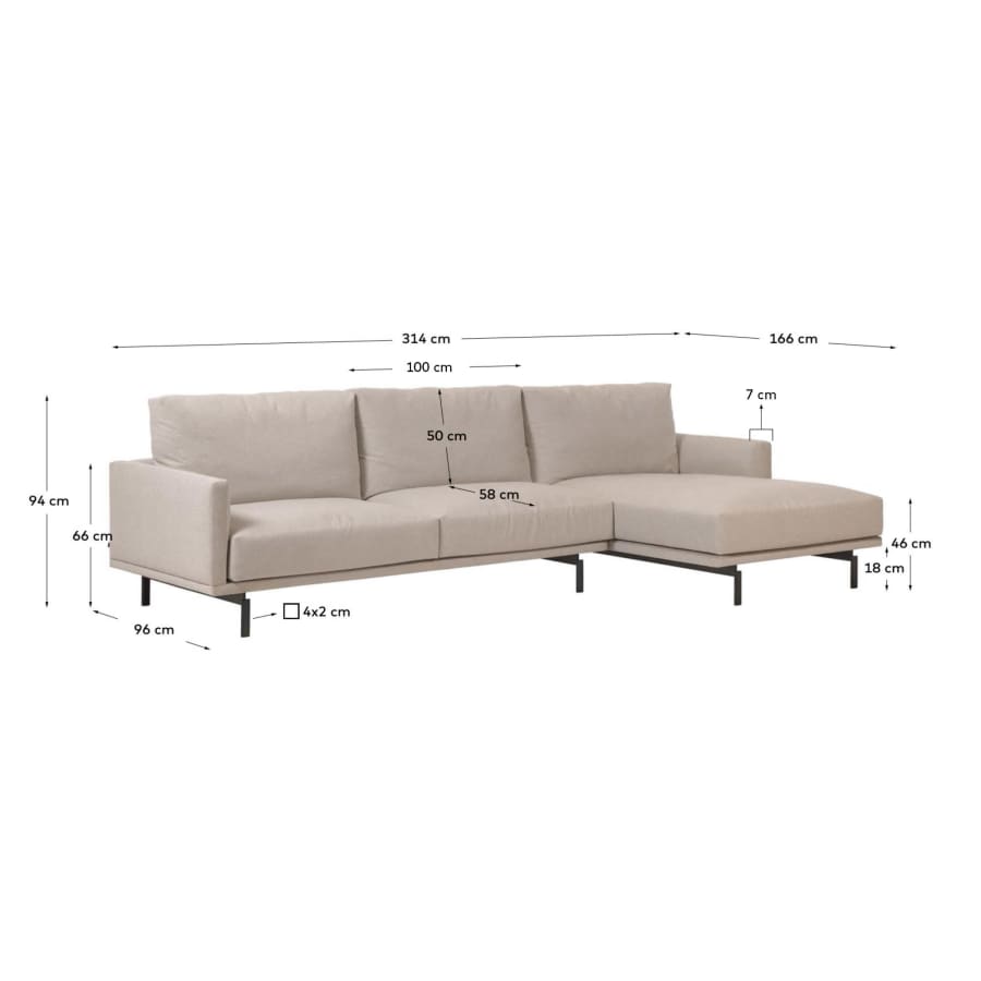 Galene 4 seater sofa with right-hand chaise longue in beige, 314 cm FSC Mix Credit