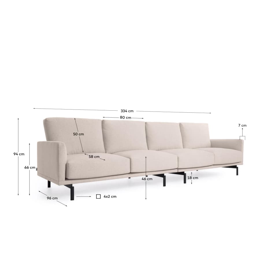 Galene 4 seater sofa in beige, 334 cm FSC Mix Credit