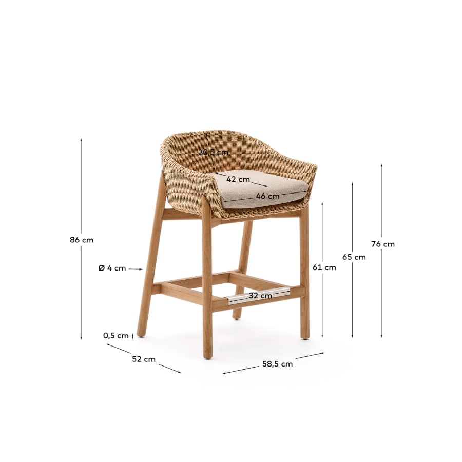 Galea stool in FSC 100% solid teak wood and synthetic rattan 65cm