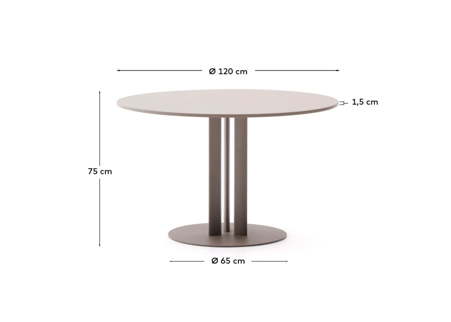 Sedalis round outdoor table in steel with taupe aluminium top Ø120cm