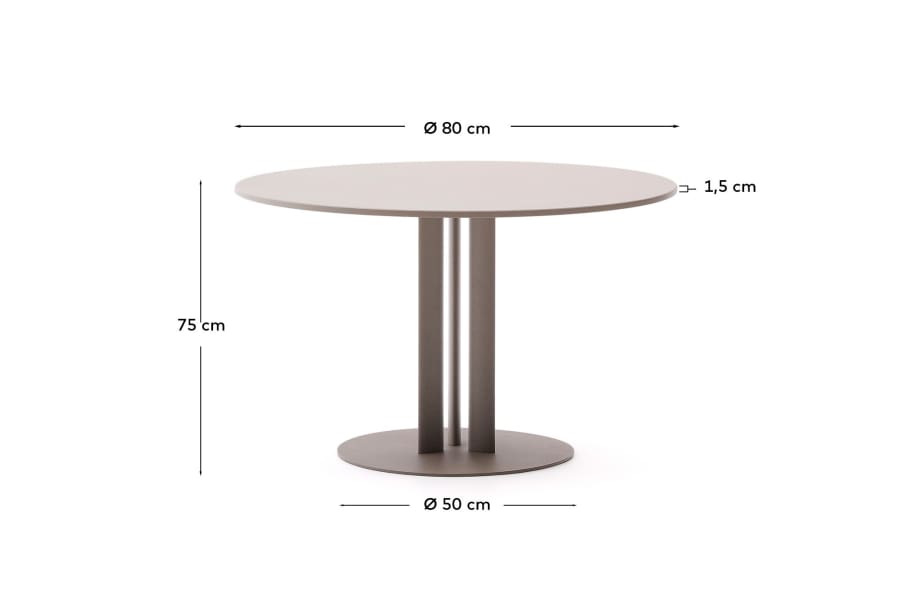 Sedalis round outdoor table in steel with taupe aluminium top Ø80cm